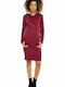 PeeKaBoo Hooded Winter Cotton Long Sleeve Maternity Midi Dress 1580 Burgundy