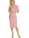 PeeKaBoo Summer Cotton Short Sleeve Maternity Midi Dress 1707 Pink Slim Fit