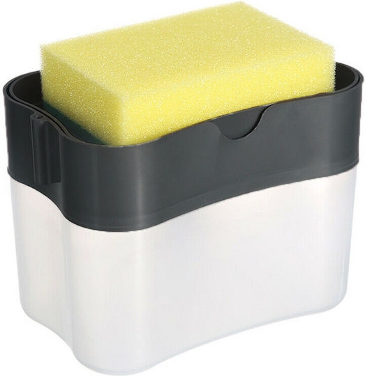 HO-KI-1241 Tabletop Plastic Dispenser for the Kitchen with Sponge Holder Transparent 385ml