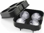 Silicone Ice Cube Tray Sphere 4 Slots with Lid Black