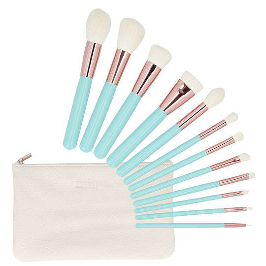 Tools for Beauty Set Profesional cu Pensule de Machiaj din Perie Sintetică Turcoaz 12 Bucăți