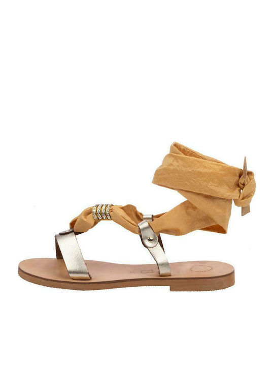 Baroque Leather Women's Flat Sandals in Gold Color