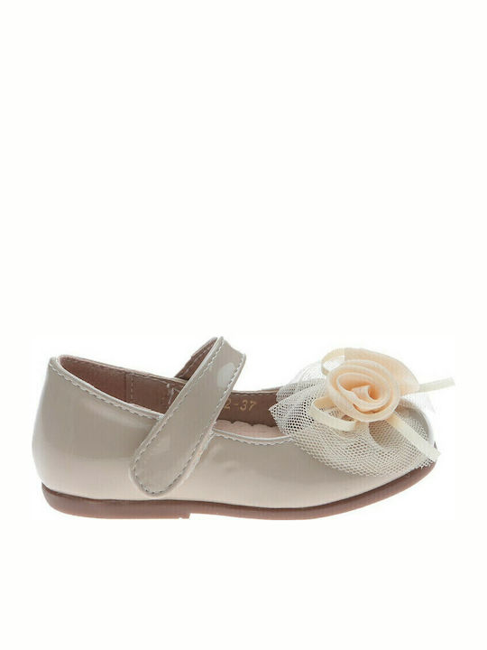 Kids Patent Leather Ballerinas with Hoop & Loop Closure Beige