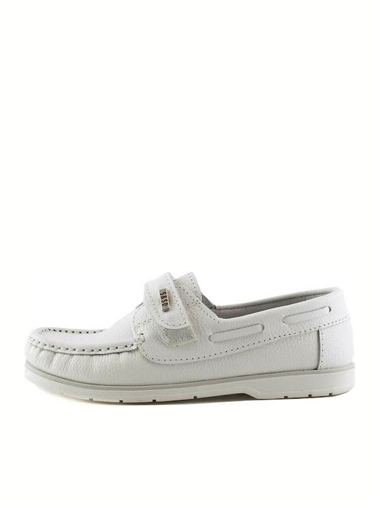 Pantofi copii din piele cu velcro Albi