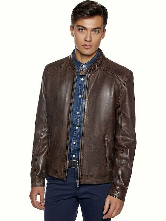 Lapel Erik Leather Jacket Brown