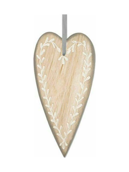 Synchronia Hanging Decorative made of Wooden Καρδιά Cream 16x1x19cm 1pcs