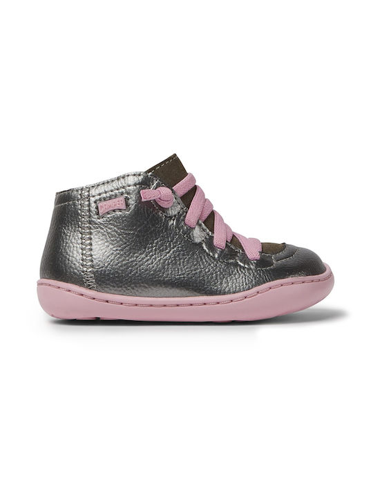 Camper Kids Leather Anatomic Boots with Lace Silver