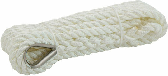Eval Rope Twisted 10mm Mooring or Anchor Rope with Stainless Steel ShackleWhite