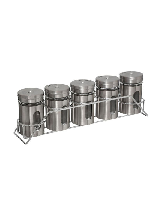 5Five Spice Jar Metallic with Stand Silver 5pcs