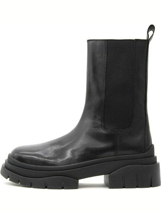Storm Leder Damen Chelsea Stiefeletten mit mittlerem Absatz Schwarz