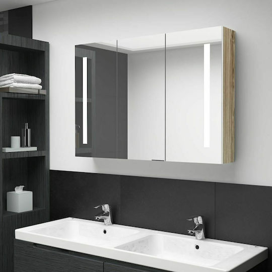 vidaXL 326530 Ορθογώνιος Led Αφής από MDF με Ντουλάπι & Υποδοχή Λαμπτήρα 89x62cm Λευκός