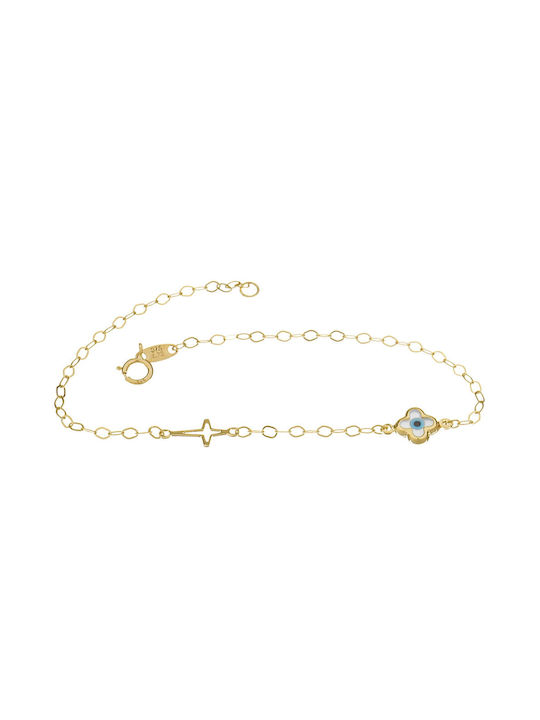 Yellow Gold k9 bracelet with eye and cross Gatsa code 40.190