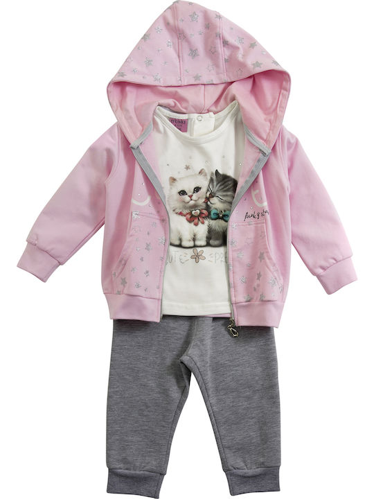 Funky Kids Sweatpants Set Pink 3pcs