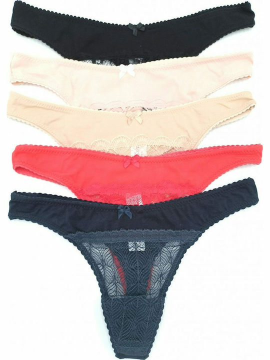 Olina Βαμβακερά Women's String MultiPack with Lace