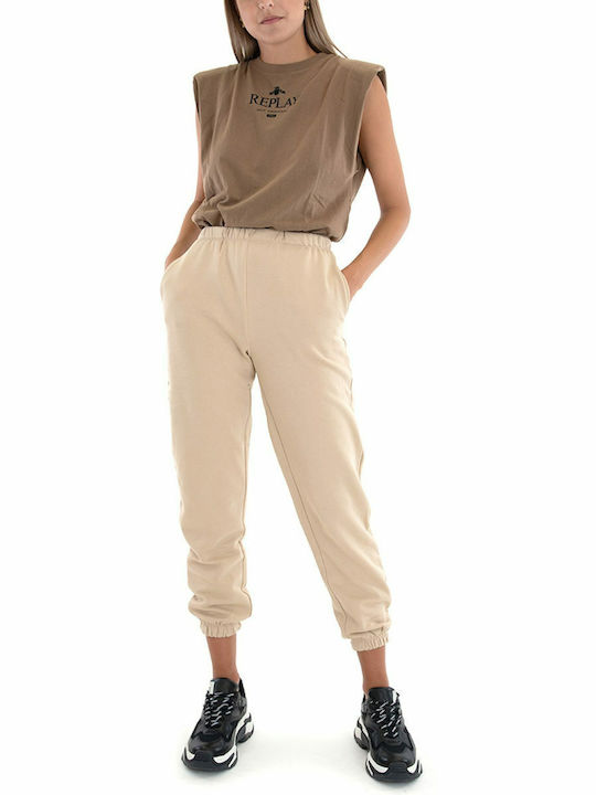 Pantaloni de trening pentru femei cu cauciuc Bej
