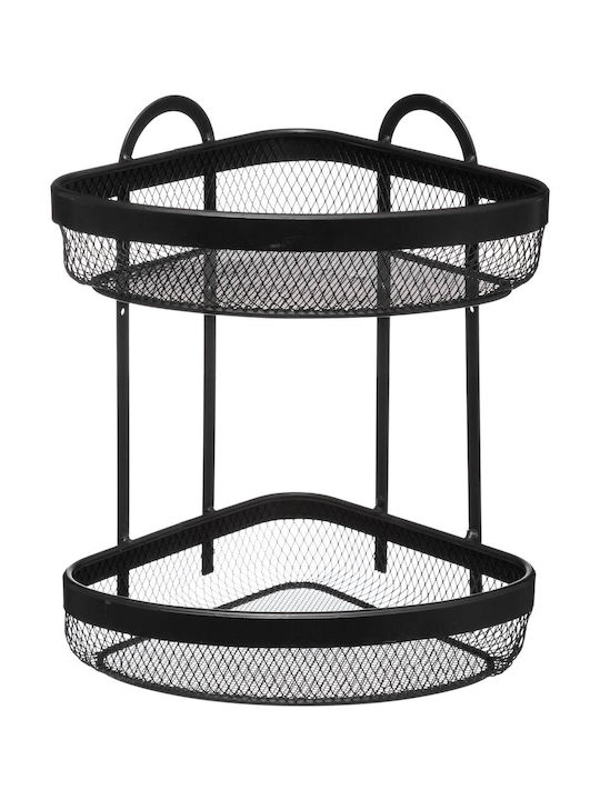 Atmosphera Corner Wall Mounted Bathroom Shelf Metallic with 2 Shelves 22.2x22.2x33.7cm Black