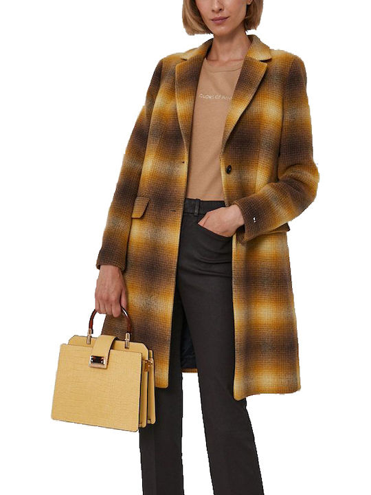 Women's Checked Yellow Coat with Buttons