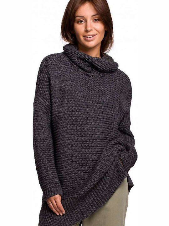 BE Knit Damen Langarm Pullover Rollkragen Anthracite