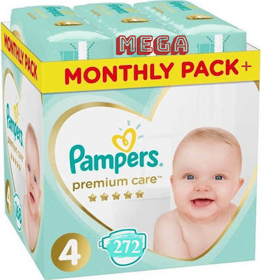 Pampers Scutece cu bandă adezivă Premium Care Premium Care Nr. 4 pentru 9-14 kgkg 272buc