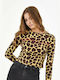 Kendall + Kylie Women's Blouse Cotton Long Sleeve Animal Print Yellow