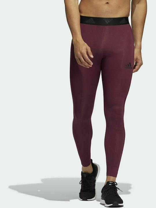 adidas Techfit 3 Stripes Ανδρικό Αθλητικό Κολάν Μακρύ Κόκκινο