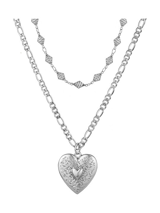 Amor Amor Necklace Double with design Heart from Gold Plated Steel