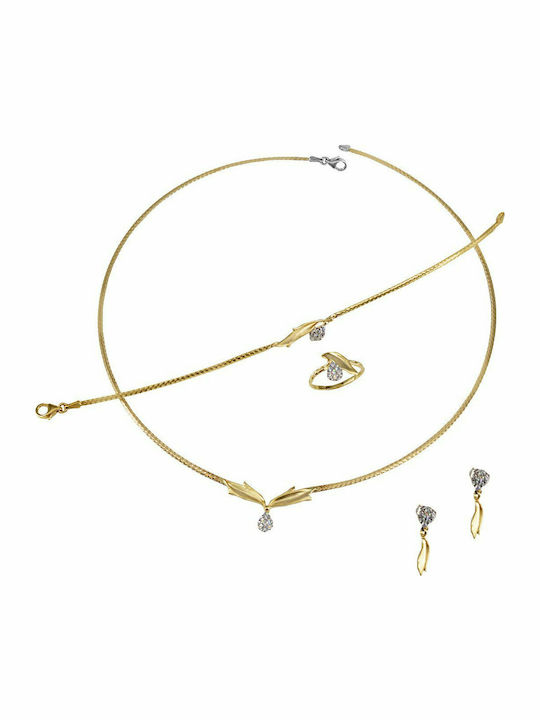 Mertzios.gr Gold Set Bracelet , Ring & Necklace with Stones 14K