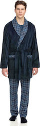 Vamp Men's Winter Fleece Pajama Robe Navy Blue