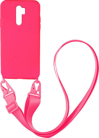 Sonique Carryhang Liquid Strap Back Cover Silicone 0.5mm with Strap Fuchsia (Redmi Note 8 Pro)