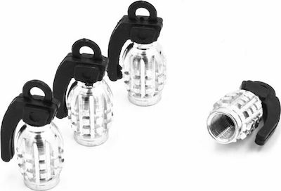 Car Tire Valve Caps in Grenade Shape Silver 4pcs