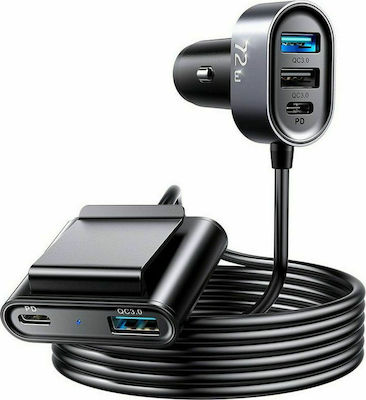 Joyroom Car Charger Black JR-CL05 Total Intensity 6.2A Fast Charging with Ports: 3xUSB 2xType-C with Cable Embedded