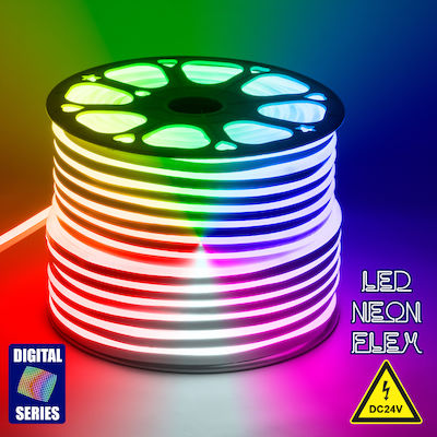 GloboStar Rezistentă la apă Bandă Neon Flex LED Alimentare 24V RGB Lungime 1m și 60 LED-uri pe Metru
