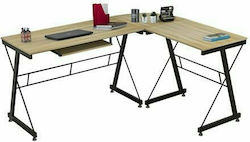 Wooden Corner Computer Desk with Metal Legs Sonoma - Μαύρο L158xW120xH74cm