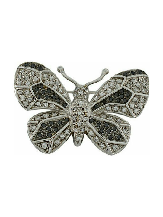 Mertzios.gr Pin Butterfly with Zircon White