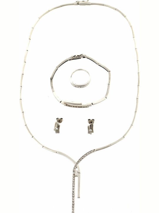 Mertzios.gr Set with Necklace , Earrings & Ring from White Gold 14K with Stones