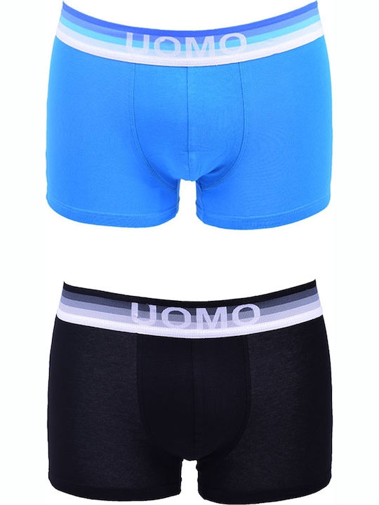 Uomo BO329 Herren Boxershorts Blue 2Packung