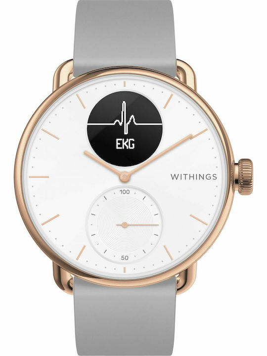 Withings ScanWatch Stainless Steel 38mm Waterproof with Heart Rate Monitor (White / Rose Gold)