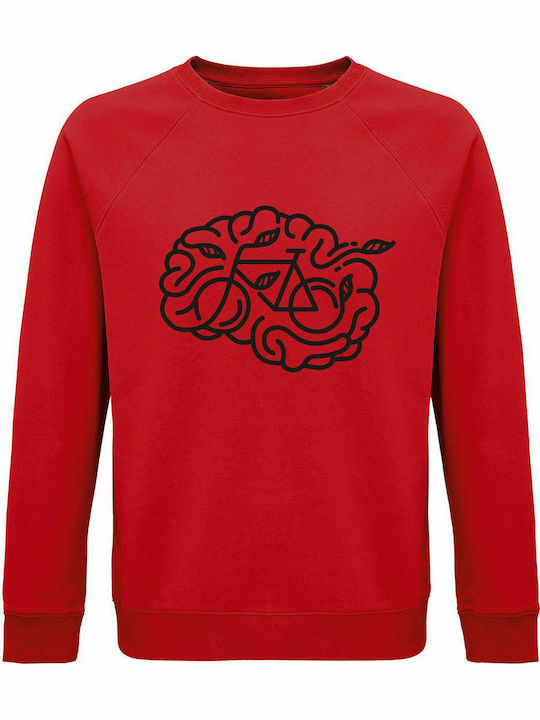 Sweatshirt Unisex, Bio "Gehirn-Fahrrad", Rot