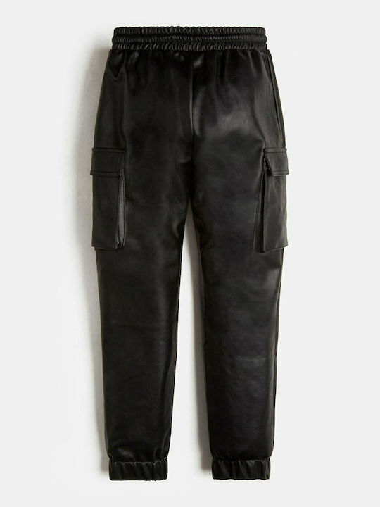 Kids' Cargo Leather Pants Black Leather