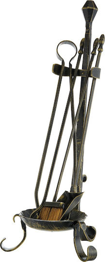 Zogometal Fireplace Tool Set with Stand Holder Black Patina Gold