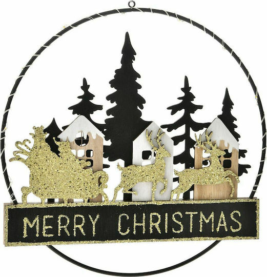 Iliadis Christmas Wooden Lighted Decorative Wreath Battery Powered 24cm Metallic Gold Παραστάσεις 2pcs