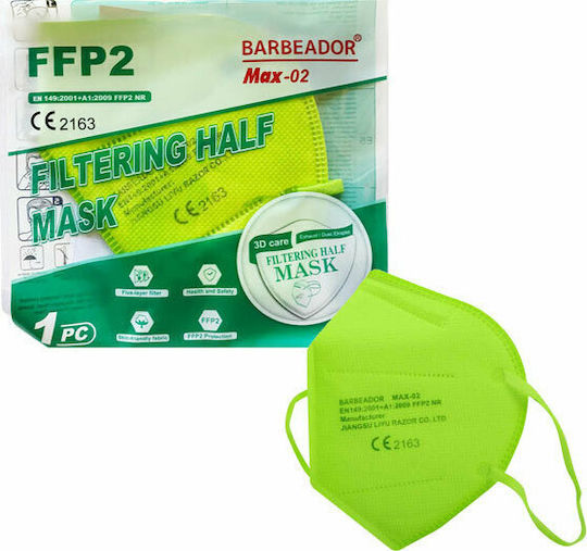 Max Barbeador Max-02 Filtering Half Mask FFP2 Νέον Πράσινο 5τμχ