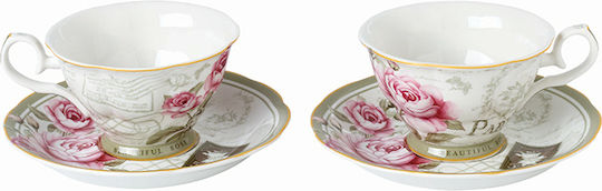 Karvounis Floral Paris Roses Комплект чаши Чай от Порцелан Бели 2бр