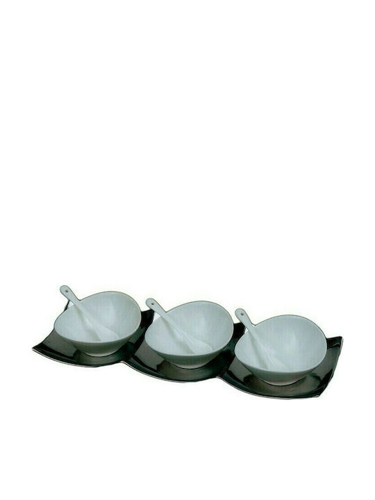 Karvounis Porcelain Dessert Divided Serving Tray with 3 Slots Silver 42x15cm