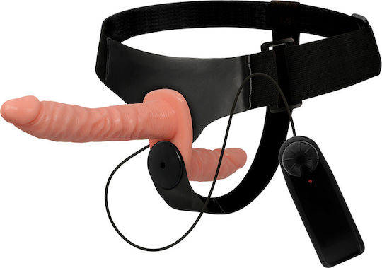 Harness Attraction Harris Vibrating Double Harness Harness με Διπλό Dildo 18cm στο χρώμα του δέρματος