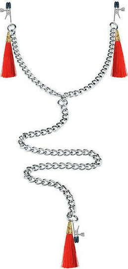Lovetoy Chain with Nipple & Clitoris Clamps Σφιγκτήρες Θηλών σε Κόκκινο Χρώμα
