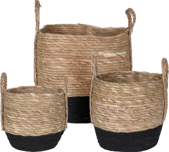 JK Home Decoration Комплект декоративни кошници с дръжки Черно-бежово 3бр