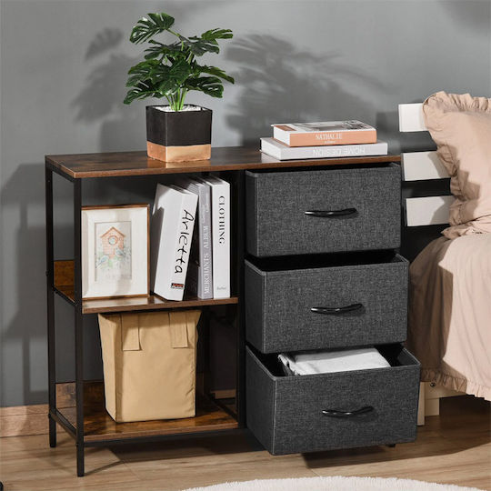 Wooden & Metallic Chest of Drawers with 3 Drawers Gray 80x29x71cm