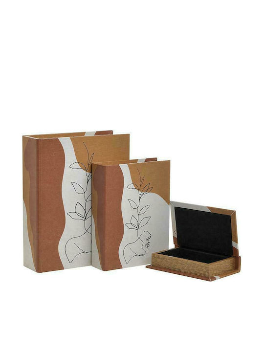 Inart Σετ Διακοσμητικά Κουτιά Ξύλινα Μπεζ-Λευκό σε Σχήμα Βιβλίου 3τμχ