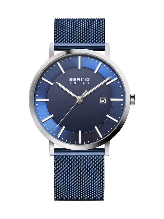Bering Time Ρολόι Solar με Μεταλλικό Μπρασελέ σε Μπλε χρώμα